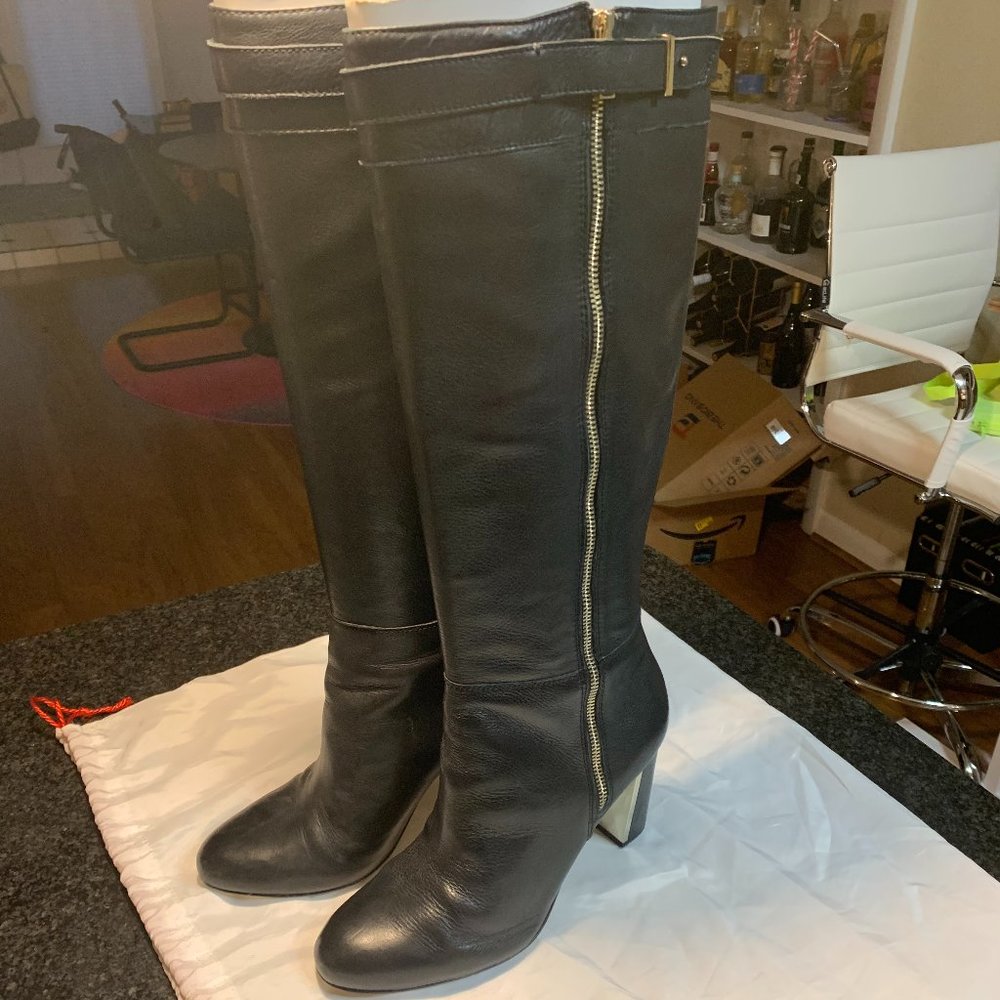 Black Leather Boots with Gold Accent